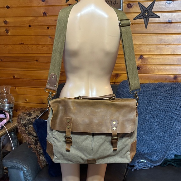KEANLIS Vintage Leather Canvas Messenger Bag